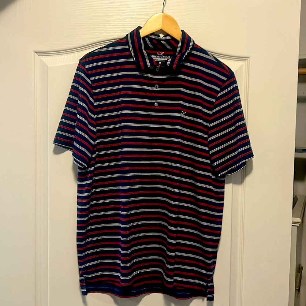 Vineyard Vines - Sankaty Polo - Size M - Navy/Red/White Striped